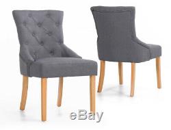 Dark Grey Upholstered Scoop Back Fabric Dining Chair with Premium Solid Oak Leg x2