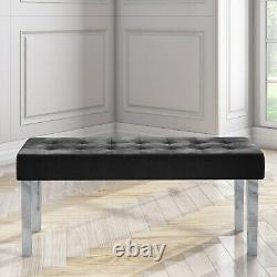 Dark Grey Velvet Dining Bench with Chrome Legs Jade Boutique