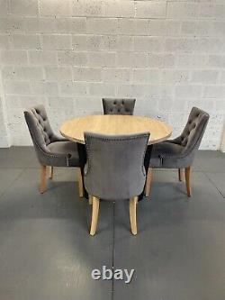 Dark Grey Velvet Primrose Dining Chair Natural Wood Legs Silver Stud Accent