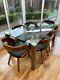 Dark Wood/walnut John Lewis Retro Upholstered Chairs/glass Dining& Coffee Table