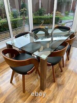 Dark Wood/Walnut John Lewis Retro Upholstered Chairs/Glass Dining& Coffee Table