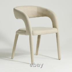 Delano Dining Chair Fully Upholstered Light Grey Fabric Curved Mid-Century Frame