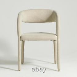 Delano Dining Chair Fully Upholstered Light Grey Fabric Curved Mid-Century Frame