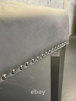 Dianne Luxury Light Grey Velvet Ring Knocker Quilted Back Dining Chair Metal Leg
