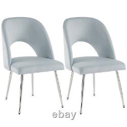 Dining Chair Set of 2 Velvet Upholstered Padded Seat Metal Legs Side Chairs Grey