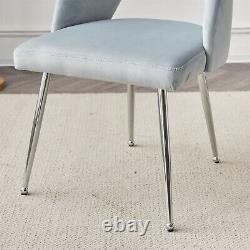 Dining Chair Set of 4 Velvet Upholstered Padded Seat Metal Legs Side Chairs Grey