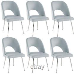 Dining Chair Set of 6 Velvet Upholstered Padded Seat Metal Legs Side Chairs Grey