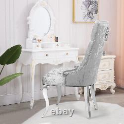 Dining Chair Silver Velvet Seat Metal Legs Tufted High Back Bedroom Makeup Chair