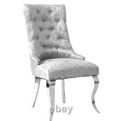 Dining Chair Silver Velvet Seat Metal Legs Tufted High Back Bedroom Makeup Chair