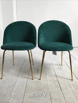 Dining Chair Upholstered Velvet Turquoise Seat Gold Frame x2