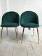 Dining Chair Upholstered Velvet Turquoise Seat Gold Frame X2