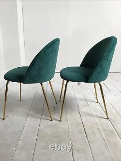 Dining Chair Upholstered Velvet Turquoise Seat Gold Frame x2