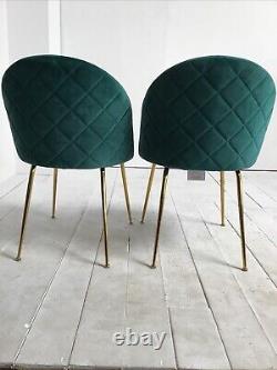 Dining Chair Upholstered Velvet Turquoise Seat Gold Frame x2