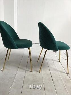 Dining Chair Upholstered Velvet Turquoise Seat Gold Frame x2