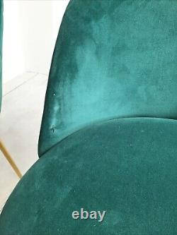 Dining Chair Upholstered Velvet Turquoise Seat Gold Frame x2