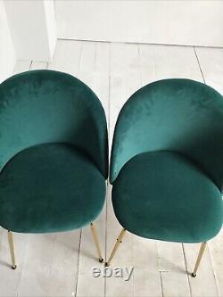 Dining Chair Upholstered Velvet Turquoise Seat Gold Frame x2