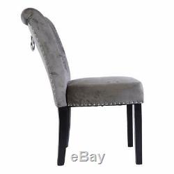 Dining Chair Velvet Upholstered Chair Rivet High Back Chair with Pull Ring Grey