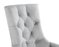 Dining Chair in light grey velvet with chrome knocker and Black Legs