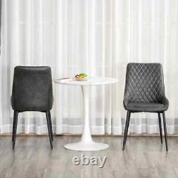 Dining Chairs 2 Faux Leather Grey Padded Upholstered Side Chair for Kitchen