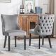 Dining Chairs 2pcs Fabric Upholstered Chair Kitchen Chair Withsolid Wood Legs Grey