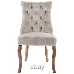 Dining Chairs 2pcs Fabric Upholstered Kitchen Chairs with Solid Wood Legs Beige