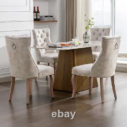 Dining Chairs 4pcs Fabric Upholstered Kitchen Chairs with Solid Wood Legs Beige