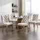 Dining Chairs 6pcs Fabric Upholstered Kitchen Chairs With Solid Wood Legs Beige