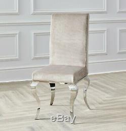 Dining Chairs Louis Velvet Champagne Mink Metal Legs Upholstered Fabric Chairs