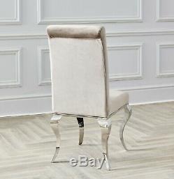 Dining Chairs Louis Velvet Champagne Mink Metal Legs Upholstered Fabric Chairs
