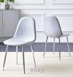 Dining Chairs, Pair of Upholstered Grey Fabric Kitchen Chairs with Silver Legs