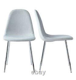 Dining Chairs, Pair of Upholstered Grey Fabric Kitchen Chairs with Silver Legs