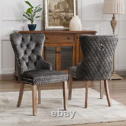 Dining Chairs Set of 2 Fabric Upholstered Kitchen Chairs with Solid Wood Legs Grey