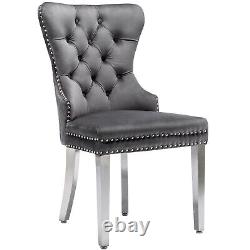 Dining Chairs Set of 2 Fabric Upholstered Kitchen Chairs with Steel Legs Grey