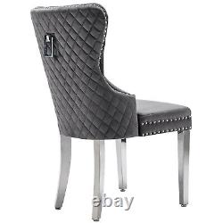 Dining Chairs Set of 2 Fabric Upholstered Kitchen Chairs with Steel Legs Grey