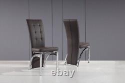 Dining Chairs Set of 2 Grey/White/Black/Brown High Back Faux Leather Chrome Legs