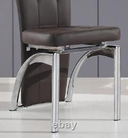 Dining Chairs Set of 2 Grey/White/Black/Brown High Back Faux Leather Chrome Legs