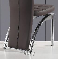 Dining Chairs Set of 2 Grey/White/Black/Brown High Back Faux Leather Chrome Legs