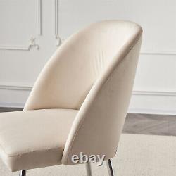Dining Chairs Set of 2 Velvet Upholstered Padded Seat Metal Legs Chairs Beige