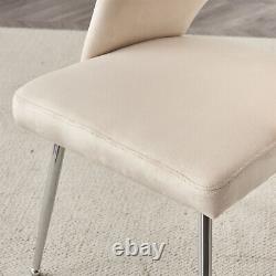 Dining Chairs Set of 2 Velvet Upholstered Padded Seat Metal Legs Chairs Beige