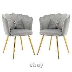 Dining Chairs Set of 2 Velvet Upholstered Wing Back Armchair With Metal Legs Grey