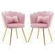 Dining Chairs Set Of 2 Velvet Upholstered Wing Back Armchair With Metal Legs Pink