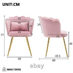 Dining Chairs Set of 2 Velvet Upholstered Wing Back Armchair With Metal Legs Pink