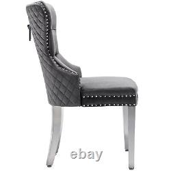 Dining Chairs Set of 4 Fabric Upholstered Kitchen Chairs with Steel Legs Grey