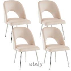 Dining Chairs Set of 4 Velvet Upholstered Padded Seat Metal Legs Chairs Beige