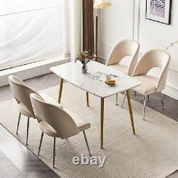 Dining Chairs Set of 4 Velvet Upholstered Padded Seat Metal Legs Chairs Beige