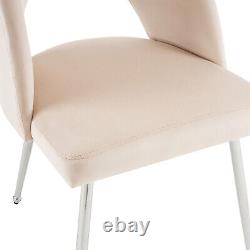 Dining Chairs Set of 4 Velvet Upholstered Padded Seat Metal Legs Chairs Beige