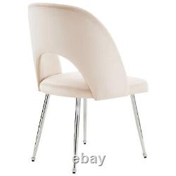 Dining Chairs Set of 4 Velvet Upholstered Padded Seat Metal Legs Chairs Beige