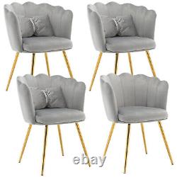 Dining Chairs Set of 4 Velvet Upholstered Wing Back Armchair With Metal Legs Grey