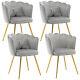 Dining Chairs Set Of 4 Velvet Upholstered Wing Back Armchair With Metal Legs Grey