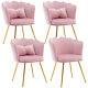 Dining Chairs Set Of 4 Velvet Upholstered Wing Back Armchair With Metal Legs Pink